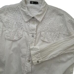 M Made in Italy Eyelet Cotton Shirt Womens XL White Floral Boho Button Down XL